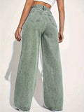 vlovelaw  Plain Loose Fit Baggy Jeans, Slant Pockets Non-Stretch Casual Wide Legs Jeans, Women's Denim Jeans & Clothing