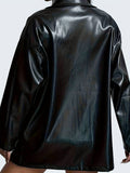 vlovelaw  Solid PU Leather Jacket, Casual Button Front Long Sleeve Outerwear, Women's Clothing