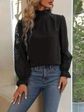 Ruched Keyhole Blouse, Elegant Solid Long Sleeve Versatile Blouse, Women's Clothing