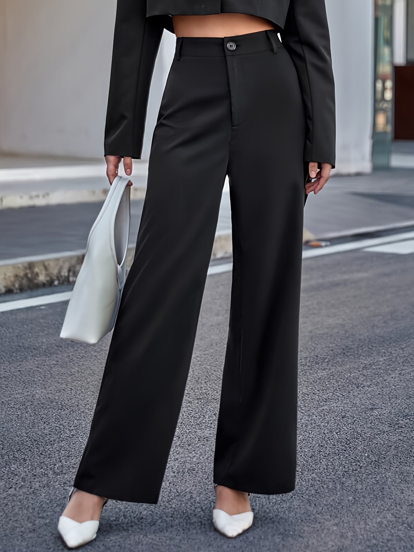 vlovelaw  Solid High Waist Pants, Elegant Wide Leg Pants, Women's Clothing