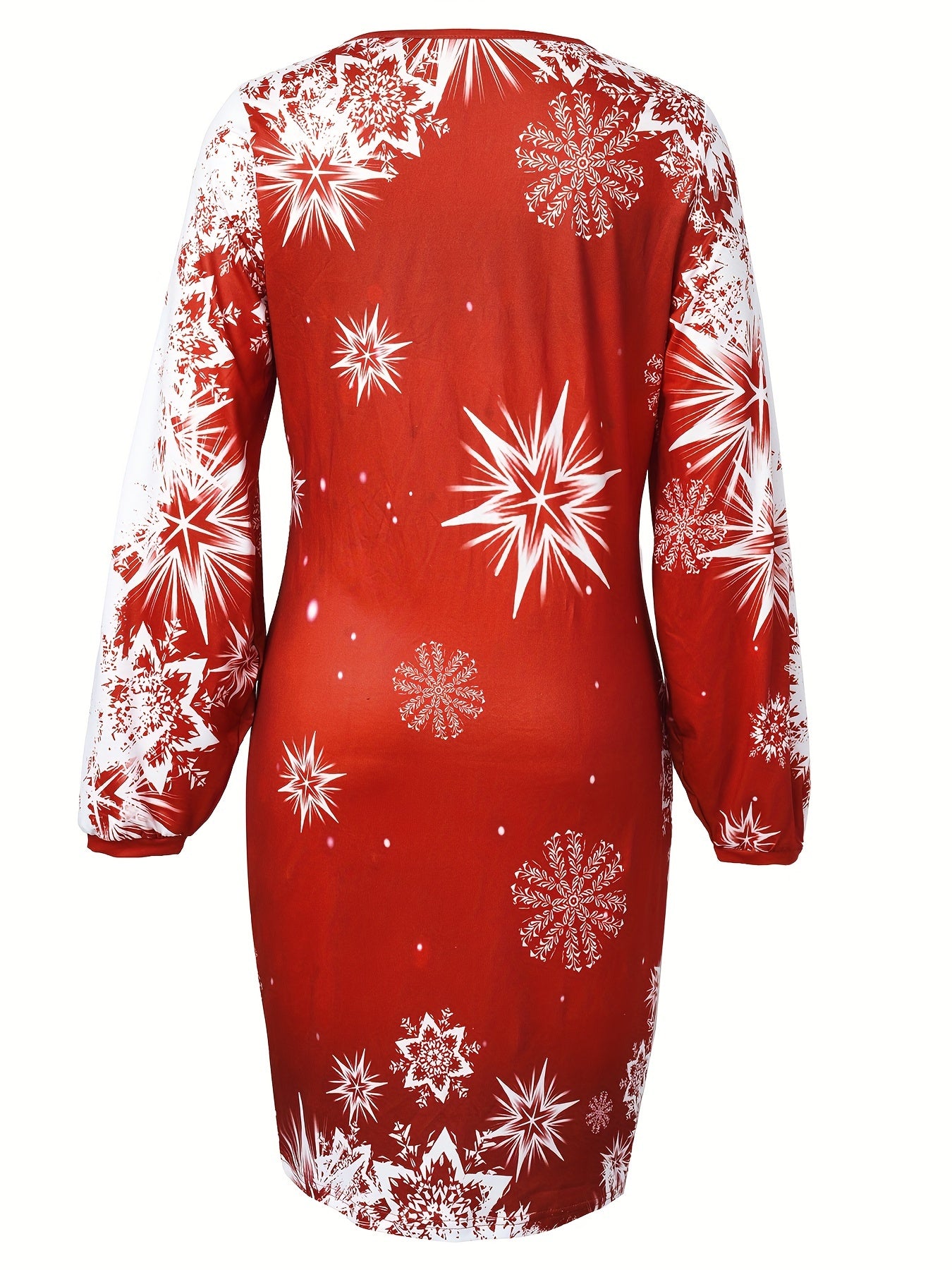 vlovelaw  Christmas Santa Print Dress, Casual V Neck Long Sleeve Mini Dress, Women's Clothing