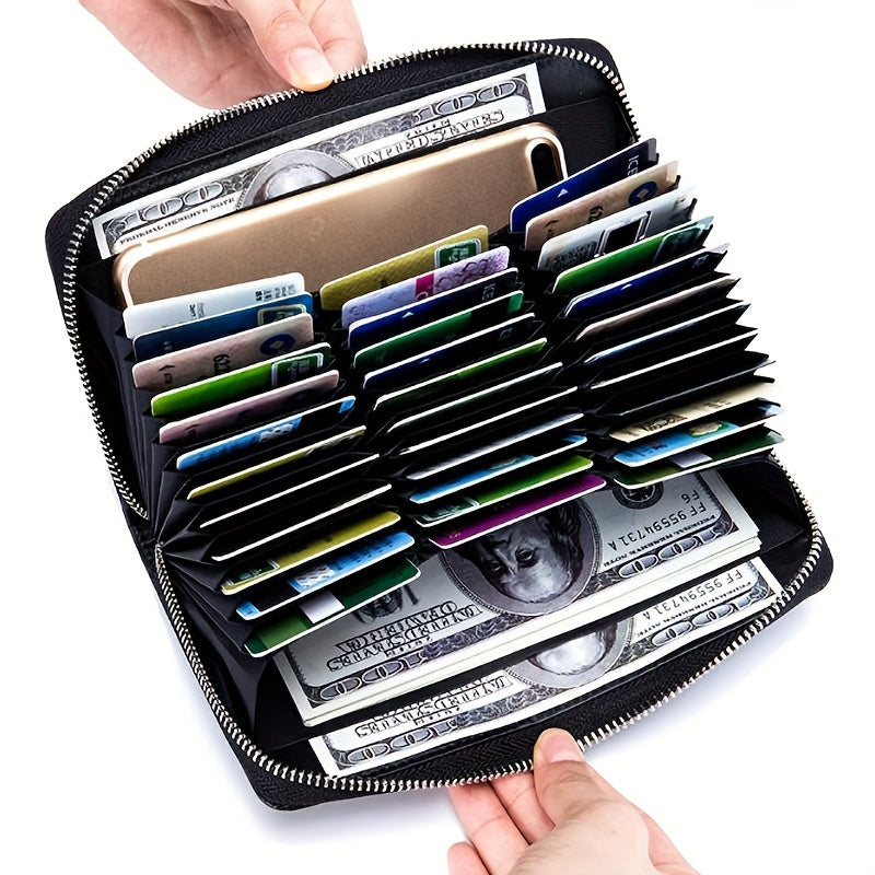 Unisex Business Wallet with 36 Card Slots, Anti-Degaussing Feature, Secure Zipper, and Phone Pocket - Stylish Daily Commute Accessory