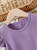 5pcs Girls Charming Ruffle Sleeve Dress Set - Versatile Plain Colors for Everyday Casual Wear, Ideal Summer Style & Gift