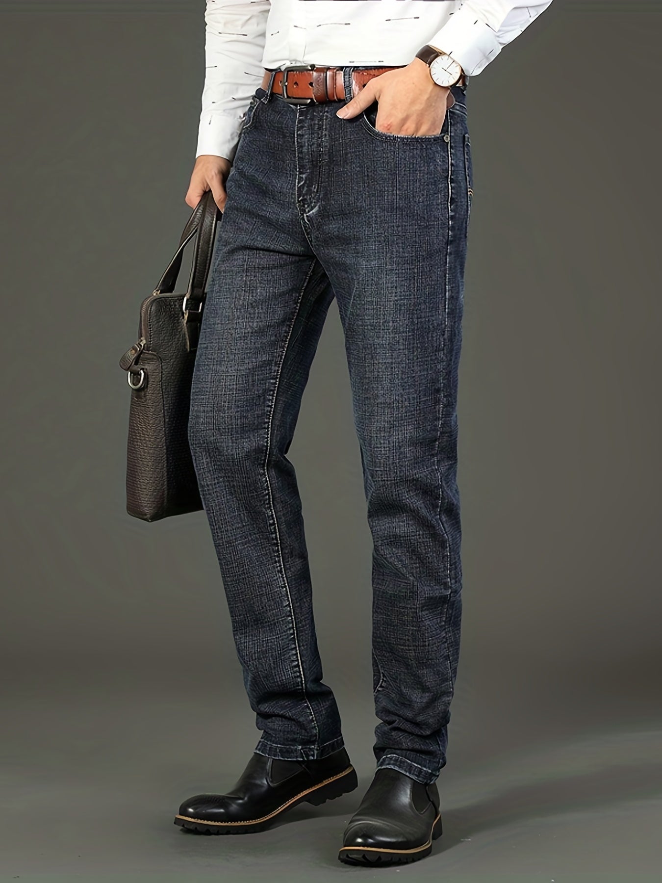 vlovelawMen's High Quality Straight Leg Jeans For Business, Semi-formal Stretch Denim Pants