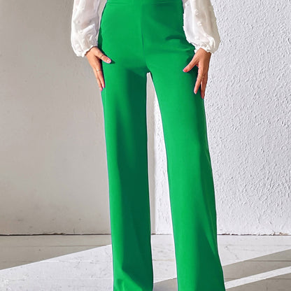 vlovelaw High Waist Tailored Pants, Elegant Solid Wide Leg Work Office Pants For Spring & Summer, Women's Clothing