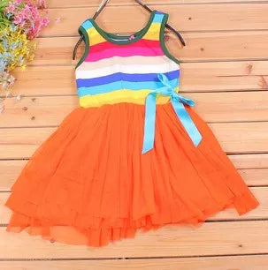 4pcs* Summer Girl's Rainbow Dresses Baby Dress Children Skirts girl Bow Wide Stripe Tutu skirt