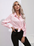 vlovelaw  Leopard Jacquard Shirts, Elegant Button Front Long Sleeve Shirt With A Collar, Women's Clothing