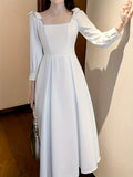 vlovelaw  Beaded Square Neck Dress, Elegant Bow Decor Aline Dress For Wedding Party, Women's Clothing