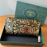 Elegant Vintage-Style Wallet with Floral Design: Secure Zippered Continental, Spacious with Credit Card Organizer & Stylish Polyester Lining