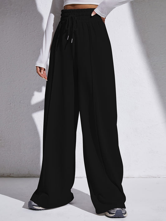 Solid Drawstring Elastic Waist Wide Leg Pants, Casual Loose Pants For Spring & Fall, Women's Clothing