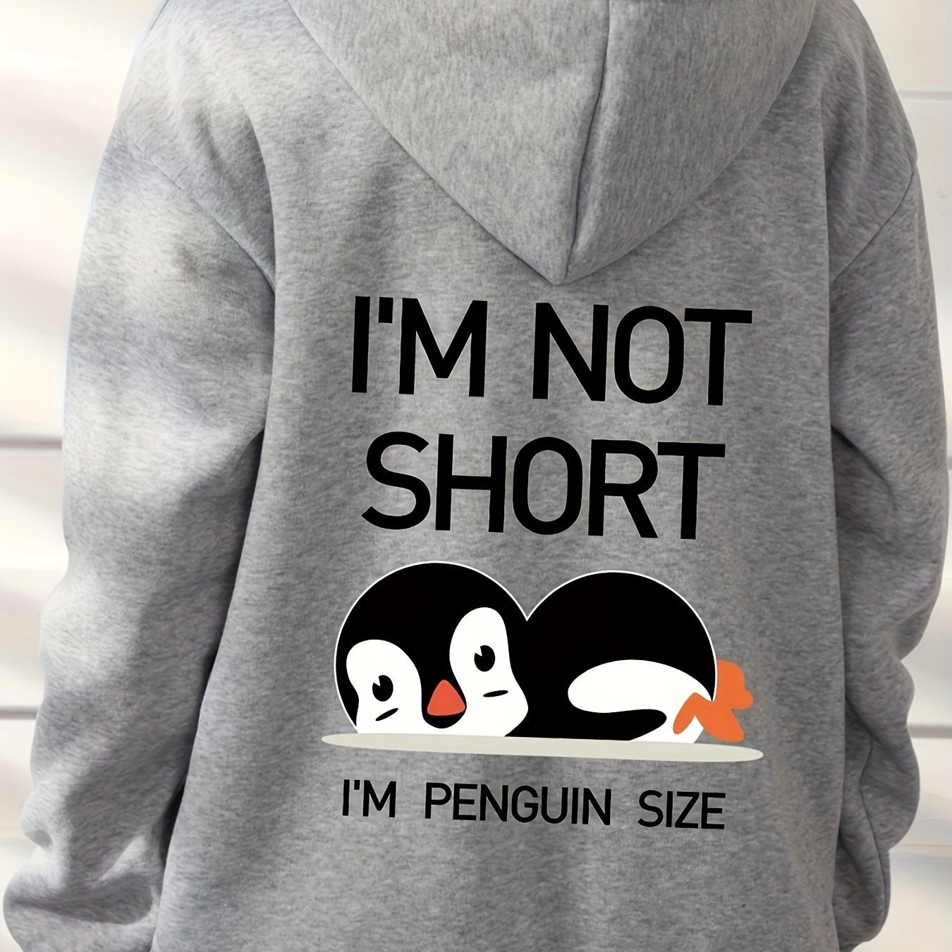 vlovelaw  Penguin Graphic Casual Sports Hooded Sweatshirts, Animal Print Drawstring Hoodies With Front Pocket, Women's Sporty Sweatshirts