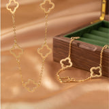 Elegant & Classic Style Matching Set, Fashionable Commuter Golden Necklace And Bracelet With Clover Charms