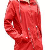 vlovelaw  Lightweight Waterproof Raincoats, Outdoor Hooded Windbreaker, Zip Up Drawstring Rain Jackets With Pockets, Women's Clothing