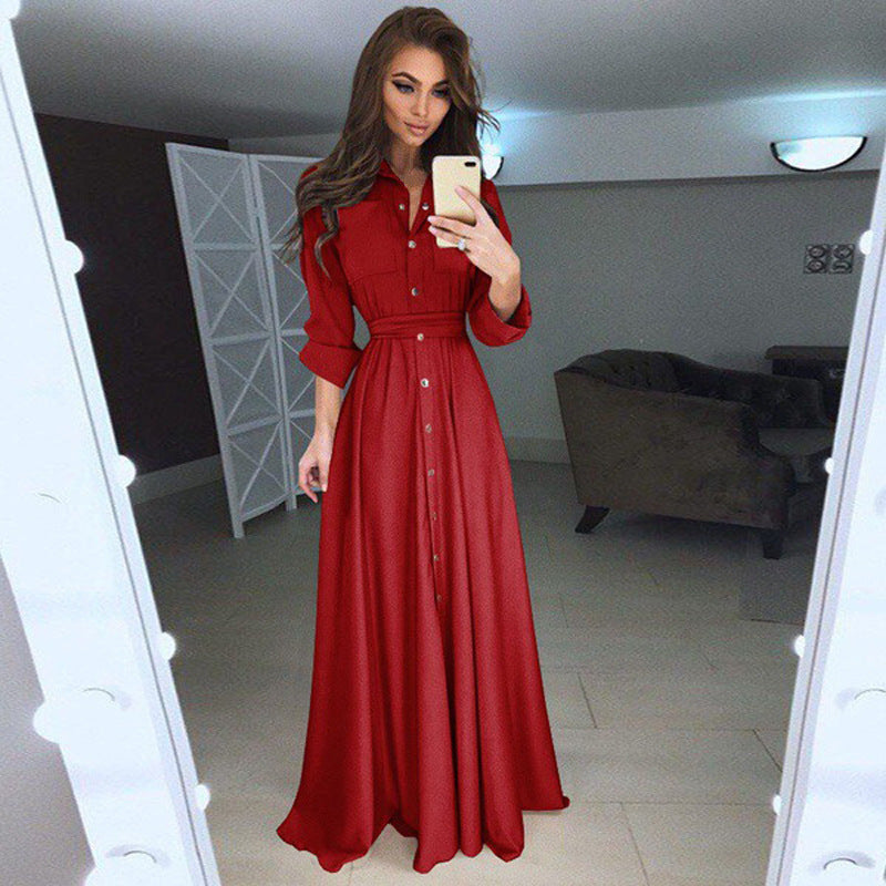 VLOVELAW wish  EBay Women's Clothes Hot-Selling Slim Fit Long Sleeve Button Self-Tie Dress 5 Colors Size 8 Dress