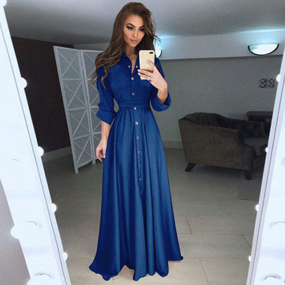 VLOVELAW wish  EBay Women's Clothes Hot-Selling Slim Fit Long Sleeve Button Self-Tie Dress 5 Colors Size 8 Dress