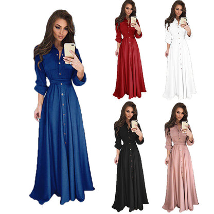 VLOVELAW wish  EBay Women's Clothes Hot-Selling Slim Fit Long Sleeve Button Self-Tie Dress 5 Colors Size 8 Dress