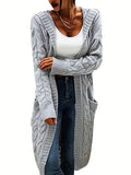 vlovelaw  Solid Twisted Knitted Hooded Cardigans, Casual Long Sleeve Cardigan For Fall & Winter, Women's Clothing