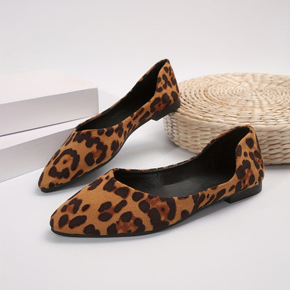 Stylish Leopard Print Ballet Flats - Ultra Lightweight, Comfortable, Slip-On Shoes with Pointed Toe, Ankle Strap, and Soft Flannel Upper for Casual All-Season Wear