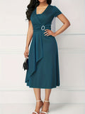 vlovelaw  Elegant Skinny Rhinestoned Dress, Asymmetrical Hem Tie Waist Dress For Party & Banquet, Women's Clothing