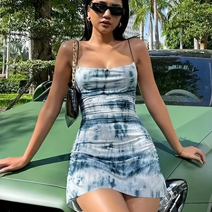 vlovelaw  Tie Dye Bodycon Cami Dress,stylish Spaghetti Strap Mini Dress, Women's Clothing