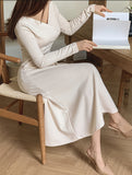 vlovelaw  Solid A-line Dress, Elegant V Neck Long Sleeve Dress For Spring & Fall, Women's Clothing