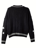 vlovelaw  Star Pattern Contrast Side Cardigan, Casual Long Sleeve Cardigan For Fall & Winter, Women's Clothing