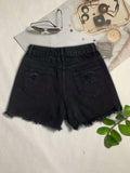 Black Raw Hem Denim Shorts, Distressed Slash Pockets Ripped Non-Stretch Short Denim Pants, Women's Denim Jeans & Clothing