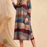 vlovelaw  Striped Crew Neck Dress, Elegant Long Sleeve Dress For Spring & Fall, Women's Clothing