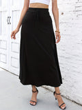 vlovelaw  Solid Drawstring Skirts, Casual & Simple High Waist Maxi Skirts, Women's Clothing