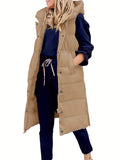 Hooded Sleeveless Coat, Button Front Long Length Casual Warm Outerwear, Women's Clothing