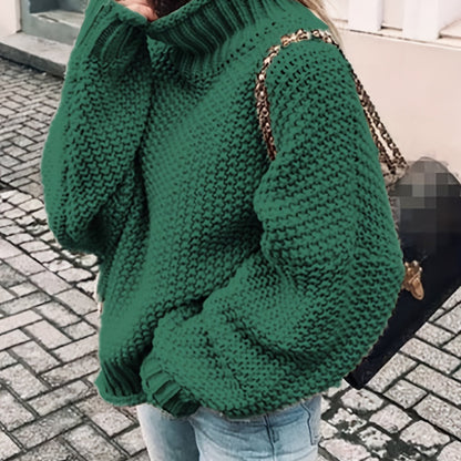 vlovelaw  Solid Turtle Neck Pullover Sweater, Casual Long Sleeve Sweater For Fall & Winter, Women's Clothing