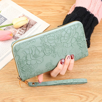 Fashionable Floral Embossed Womens Long Wallet - Durable PU Leather with Multiple Card Slots, Phone Wristlet & Coin Purse - Perfect for Stylish On-the-Go Fashionistas