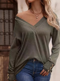 vlovelaw  Solid Color Pullover Sweatshirt, Casual Button Long Sleeve V Neck Sweatshirt, Women's Clothing