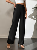 vlovelaw  Solid Straight Leg Pants, Elegant High Waist Loose Suit Pants, Women's Clothing