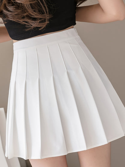 vlovelaw  Kpop High Waist Pleated Skirts, Preppy Elegant Bodycon A Line Mini Skirts, Women's Clothing