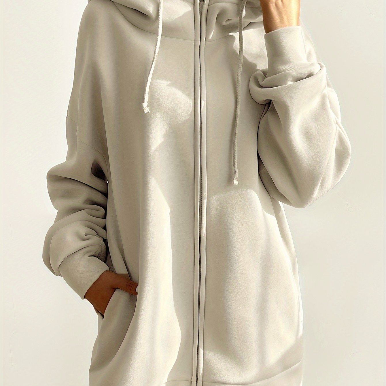 vlovelaw  Solid Color Casual Sports Hooded Zipper Sweatshirs, Long Sleeve Drawstring Hoodie, Women's Sporty Sweatshirts