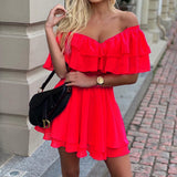 VLOVELAW Fc971 in Stock  Cross-Border Summer New off-Shoulder Sleeveless Ruffled Sexy Mini Chiffon Dress