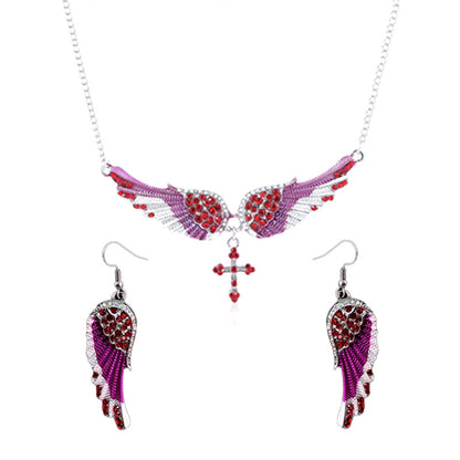 3pcs Earrings Plus Necklace Gothic Style Jewelry Set Devil Wings With Cross Desing Perfect Halloween Decor For Female Match Daily Outfits