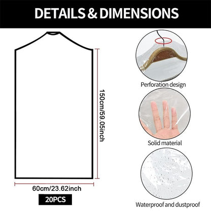 vlovelaw  20pcs 149.99 Cm Plastic Garment Bag Dry Cleaner Bags Clear Plastic Bag Dry Cleaning Laundry Bags For Clothes Cover Hanging Clothes Clothes Storage For Long Dresses Skirt Coat Suit Shirt Jacket