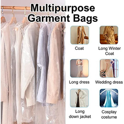 vlovelaw  20pcs 149.99 Cm Plastic Garment Bag Dry Cleaner Bags Clear Plastic Bag Dry Cleaning Laundry Bags For Clothes Cover Hanging Clothes Clothes Storage For Long Dresses Skirt Coat Suit Shirt Jacket