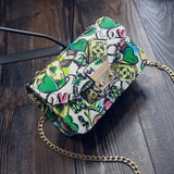 Chic Graffiti Geometric Crossbody Bag – Durable PU Leather with Buckle Closure & Comfortable Strap, Cartoon-Themed Daily Essential