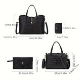 4pcs Luxury Crocodile Pattern Tote Bag Set - Spacious Womens Handbag with Stylish Crossbody Bag, Clutch Purse, & Card Holder - Fashion-Forward, Versatile Ensemble for Chic Organization