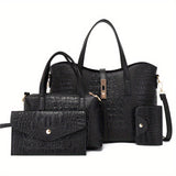 4pcs Luxury Crocodile Pattern Tote Bag Set - Spacious Womens Handbag with Stylish Crossbody Bag, Clutch Purse, & Card Holder - Fashion-Forward, Versatile Ensemble for Chic Organization