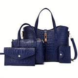 4pcs Luxury Crocodile Pattern Tote Bag Set - Spacious Womens Handbag with Stylish Crossbody Bag, Clutch Purse, & Card Holder - Fashion-Forward, Versatile Ensemble for Chic Organization