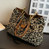 Fashionable Leopard Print Canvas Tote - Secure Zip for Work, School, Shopping | Vintage Animal Shoulder Bag with Polyester Lining