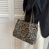 Fashionable Leopard Print Canvas Tote - Secure Zip for Work, School, Shopping | Vintage Animal Shoulder Bag with Polyester Lining