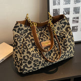 Fashionable Leopard Print Canvas Tote - Secure Zip for Work, School, Shopping | Vintage Animal Shoulder Bag with Polyester Lining