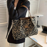 Fashionable Leopard Print Canvas Tote - Secure Zip for Work, School, Shopping | Vintage Animal Shoulder Bag with Polyester Lining