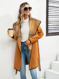 vlovelaw  Waterfall Collar Contrast Trim Coat, Casual Open Front Long Sleeve Outerwear, Women's Clothing