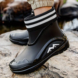 Men's Solid Colour Slip On Waterproof Rain Boots With Or Without Warm Plush Lining, Comfy Non Slip Casual Durable Water Shoes, Men's Outdoor Footwear